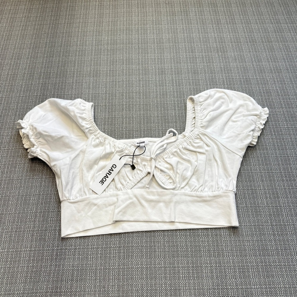 New Coquette White Puff Sleeve Crop‎ Top Garage Pretty Bow Cottagecore Small